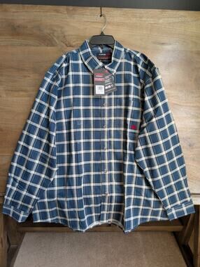 Forge FR Shirt Mens 2XL Blue Plaid Flame Resistant Work Wear Button Down Collar
